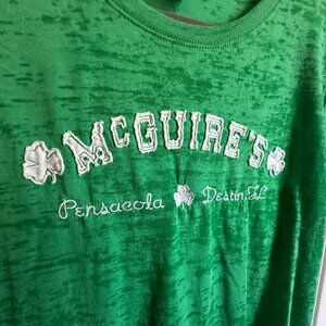 Women XL Green Burnout McGuire's Irish Pub Tee Pensacola Destin Distressed Patch